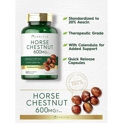 Horse Chestnut 600mg For Leg Circulation Support - 180 Capsules