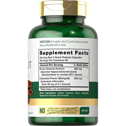 Horse Chestnut 600mg For Leg Circulation Support - 180 Capsules